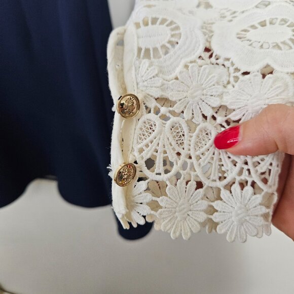Self-Portrait White Guipure Lace A-Line Mini Dress White Navy Blue - Picture 10 of 13